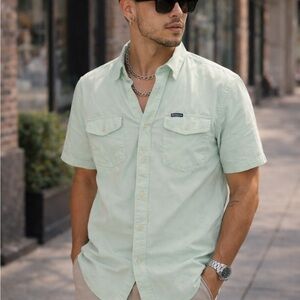Casual Short-Sleeve Mint Button-Down Shirt by Unknown Brand